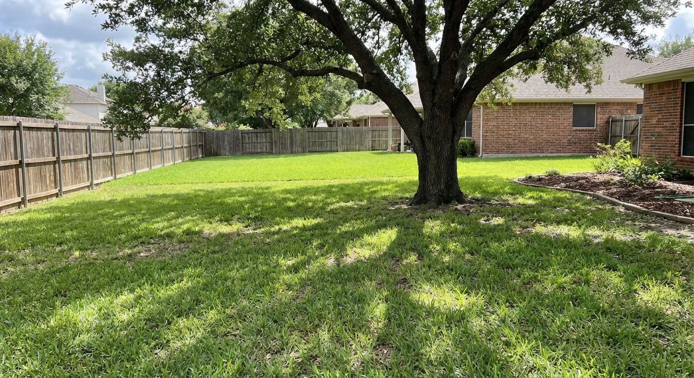 Best grass for shade under oak tree — St. Augustine surviving in dappled light in Texas