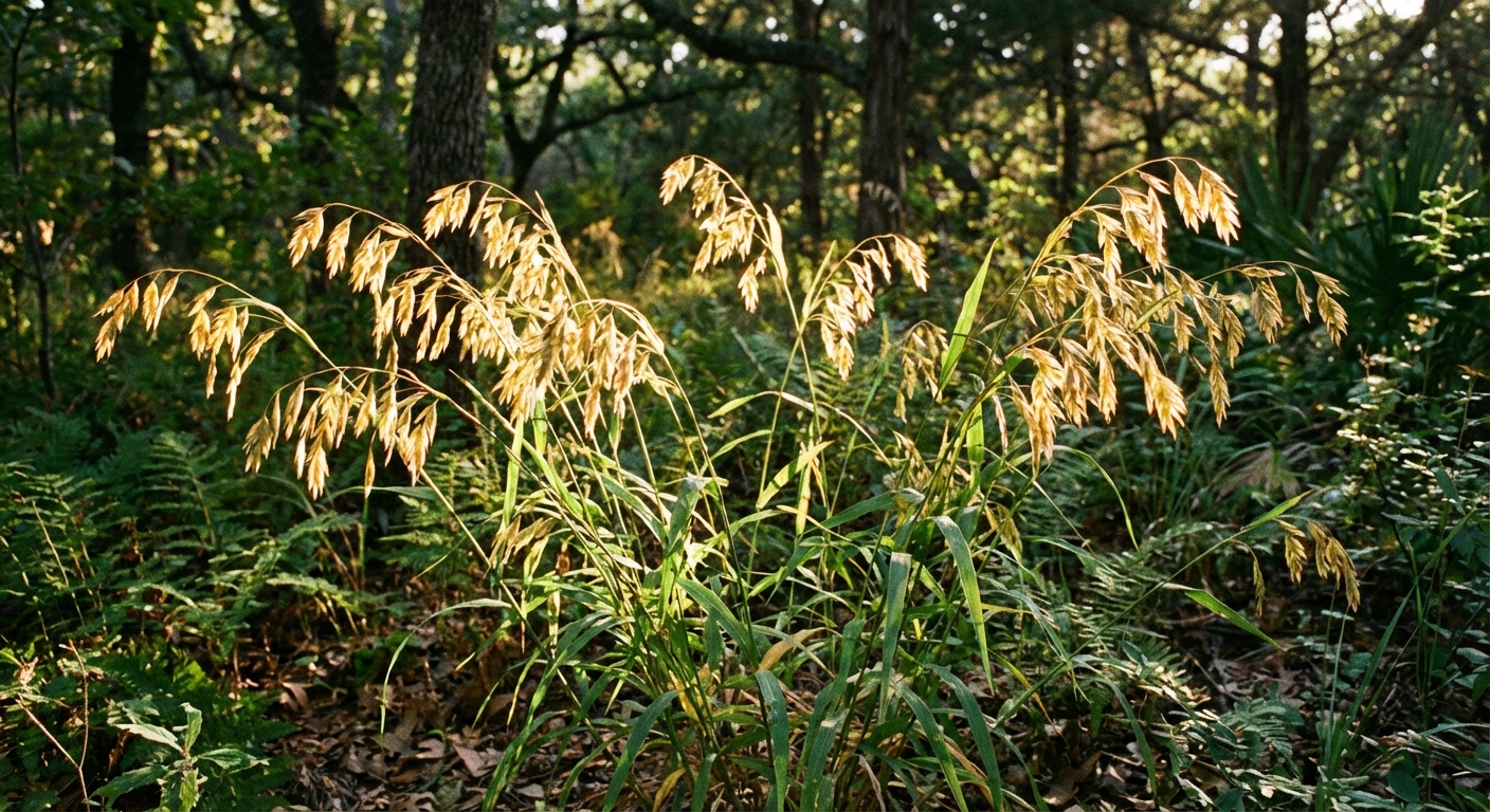 Inland sea oats — what to plant under oak tree in shade, golden seed heads